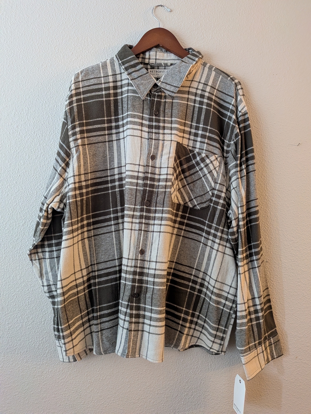 Retrofit Men’s Gray & White 100% Cotton Plaid Casual Button-Down Shirt Size Xxl